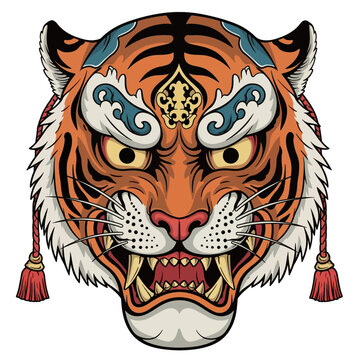 Japanese Style Tiger Head , Fierce Asian Tiger Mask