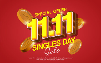 Special sale on 11.11 singles day, Shopping Day sale vector background illustration for banner