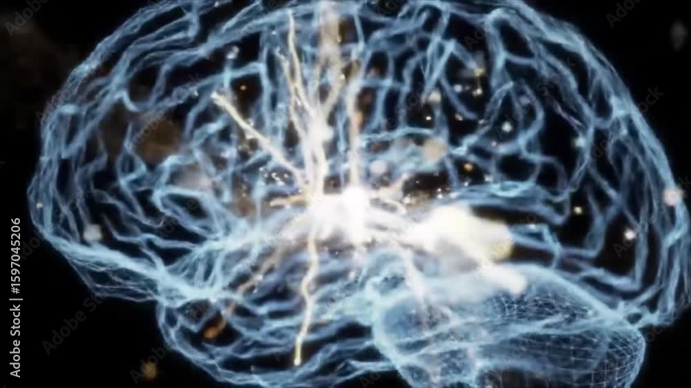 Poster a luminous thought process illuminates the intricate neural network of a digitally rendered mind.