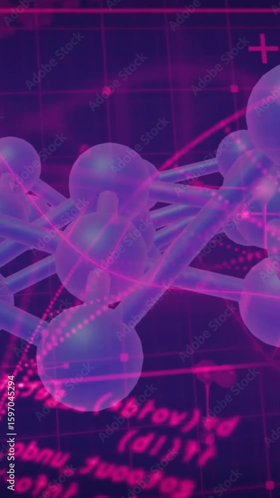 Poster animation of scientific data processing over dna strands on dark background