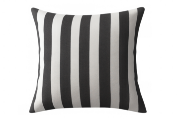 Soft furnishing cushion with black and white vertical stripes, isolated on a transparent background