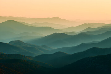 Fototapeta premium Layered Mountain Range During Golden Hour Showcasing Beautiful Fall Colors