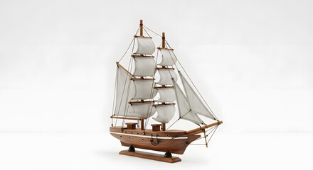 Wooden Three-Masted Sailing Vessel in a Minimalist Studio Environment