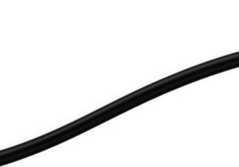 A sleek black cable elegantly curved against a solid background, showcasing its smooth texture and flexibility.