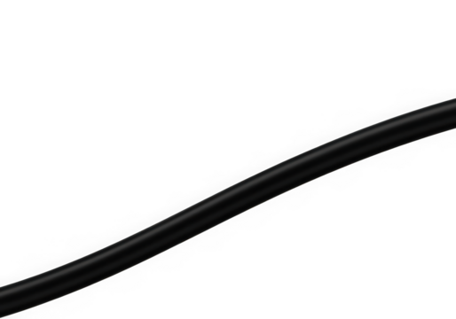 A sleek black cable elegantly curved against a solid background, showcasing its smooth texture and flexibility.