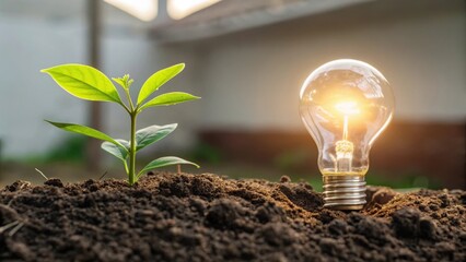 Bright idea illuminates growing plant symbolizing innovation and sustainable energy solutions