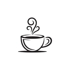 Minimalist Black and White Vector Illustration of a Steaming Cup of Coffee