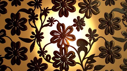 Fototapeta premium Floral pattern background design, flower silhouette wallpaper, decorative art flowers, light and shadow