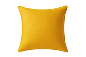 Yellow cushion with embossed geometric pattern isolated on transparent background, ideal for interior design projects