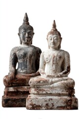 Obraz premium Ancient Weathered Buddha Statues in Meditation Pose, Studio Shot, Southeast Asian Religious Art