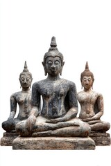 Fototapeta premium Ancient Stone Buddha Statues in Thailand: Serene Meditative Poses, Outdoor Setting, Spiritual Tranquility.