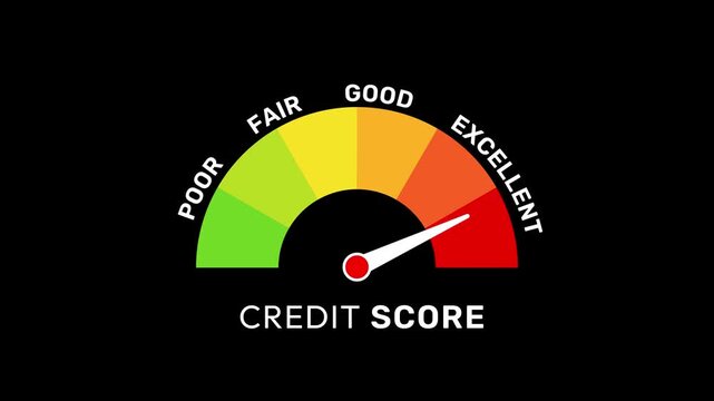 Credit Score Level Animation Reaching Excellent on Black Background