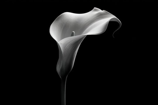 Elegant white calla lily, dramatic black background