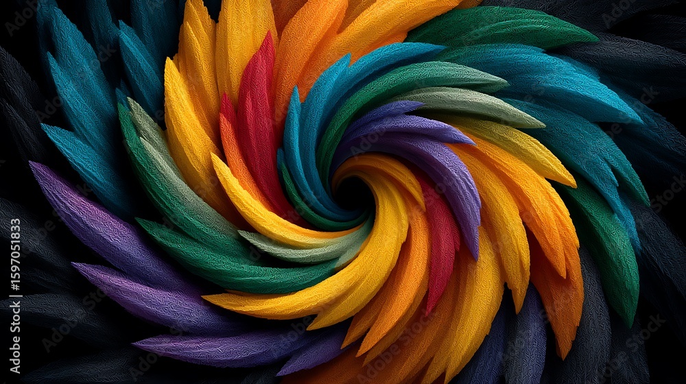 Poster a repeating abstract pattern of swirling spirals and sharp lines in a geometric vector format with r