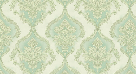 Elegant Damask Pattern in Mint Green.
