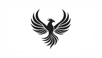 A stylized black silhouette of a phoenix bird with outstretched wings, displayed on a white background.