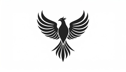 A stylized, black phoenix bird emblem with outstretched wings, soaring gracefully on a white background.