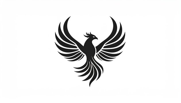 A stylized black silhouette of a phoenix bird with outstretched wings, displayed on a white background.