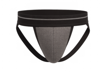 Gray jockstrap with black band isolated on transparent background, perfect for sports or fashion projects