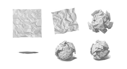 Naklejka premium Illustration showing various stages of crumpled paper from flat sheet to a tight ball of paper