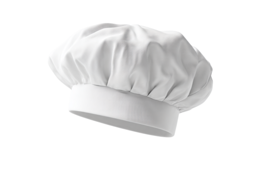 Floating Puffy Chef Hat with Light Shadow Below, Top-Down Composition, Isolated on Transparent Background