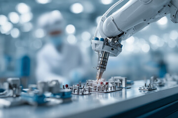 Robotic arm precisely assembling components on a production line