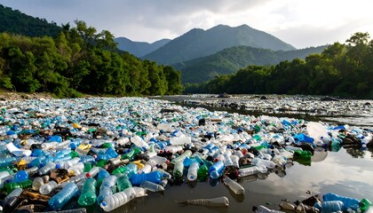 Obraz premium Plastic pollution in a river (1)