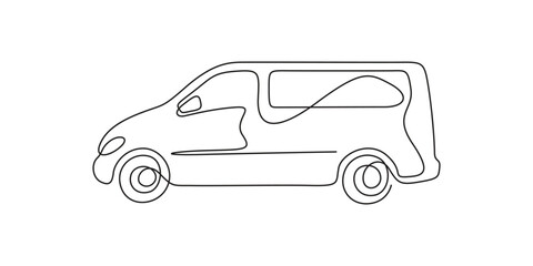 Continuous one line drawing of delivery van. Vehicle concept. Continuous single line art graphic vector illustration.