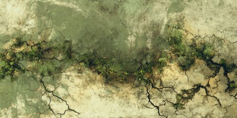 Resilience in Arid Lands A Green Stream Amidst Cracked Earth, a testament to nature's enduring strength and adaptation in harsh environments.