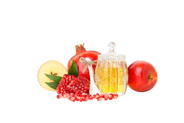 Vibrant display of fruits and honey, isolated on white, PNG