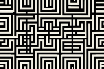 Abstract Maze Geometric Black and White Pattern for Modern Designs and Optical Illusions (Seamless)