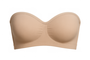 Classic beige strapless bra isolated on transparent background, perfect for showcasing elegance and comfort in underwear fashion