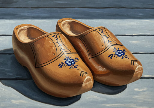 pair of old wooden shoes