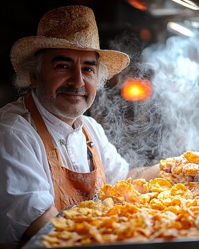 Fototapeta Spanish ice cream maker frying street snack