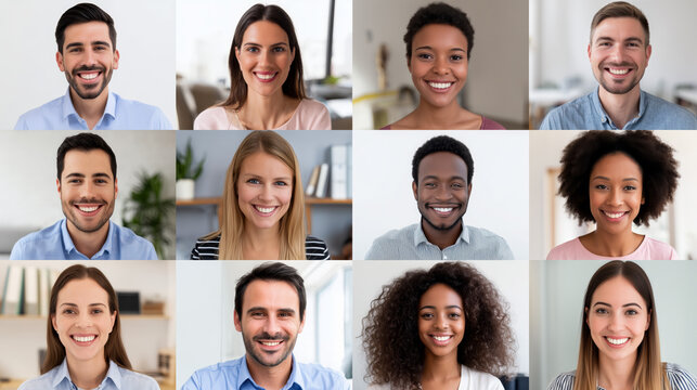 A grid of diverse business people in a virtual meeting or video conference