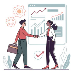 Business partners shaking hands with growth chart partnership handshake