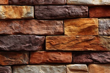 Rustic Brick Wall Close-Up of Colorful Stone Texture for Architectural Design and Building Materials