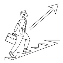 Businessman climbing stairs with upward arrow vector