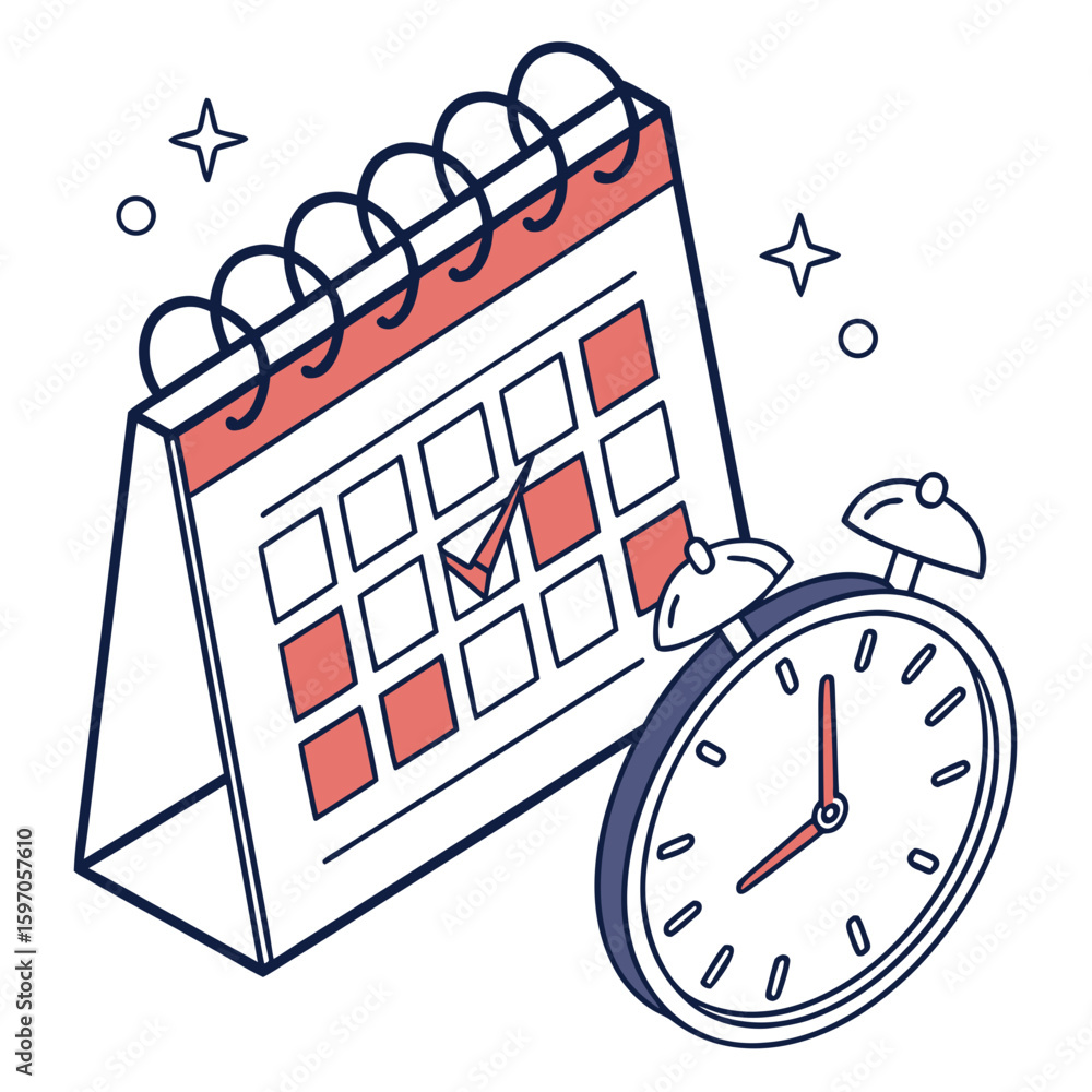 Poster calendar with alarm clock and checkmark time