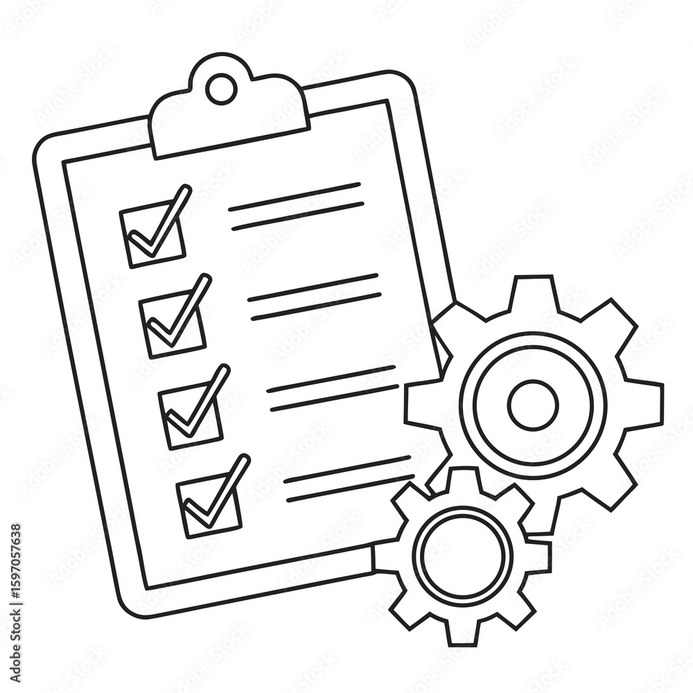 Aufkleber checklist with gears outline task completion
