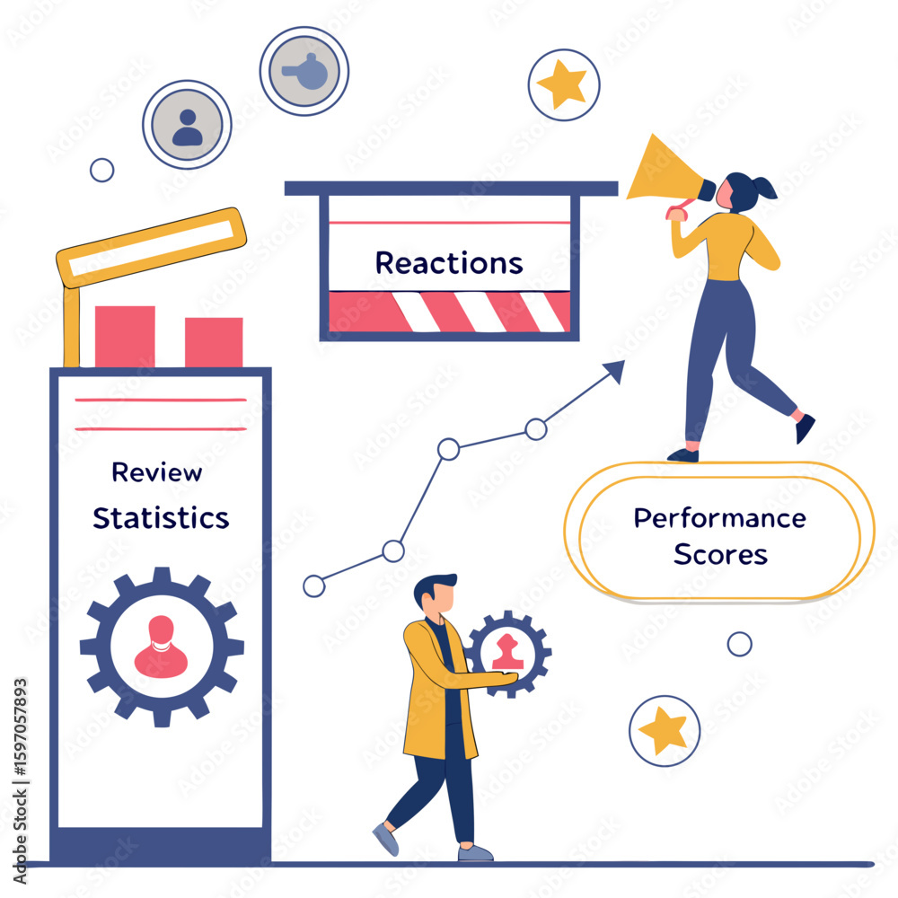 Poster customer journey tracking with visual icons showing reactions and performance vector