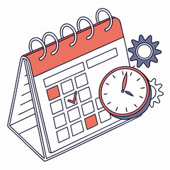 Coral calendar with clock and gears time planning