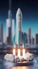 A rocket with flames coming out of it