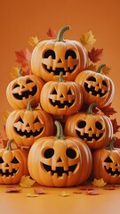 A collage of pumpkins with faces