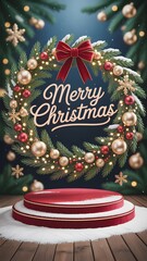A christmas wreath with lights and ornaments