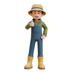 3D young farmer character gives a thumbs up © M Novian F