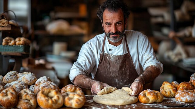 Spanish grill master kneading dough