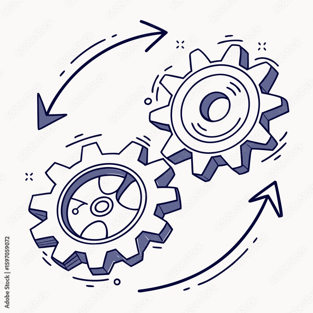 Poster interlocking gears with circular arrows rotation cycle