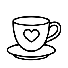 cup of coffee with heart line art, black outline, vector and illustration, coloring book page line art drawing
