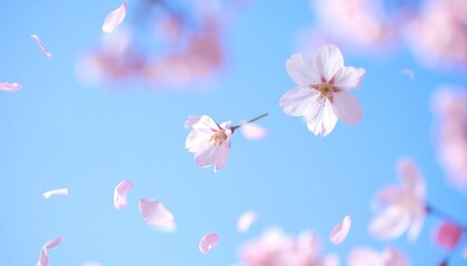 Cherry blossom flower with clear blue sky background.